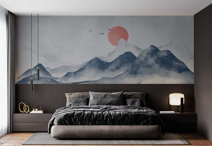 bedroom with background wallpaper